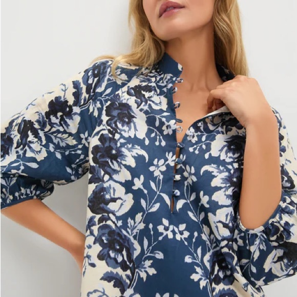 Tuckernuck Navy and Cream Floral Long Sleeve Dress - Picture 5 of 7
